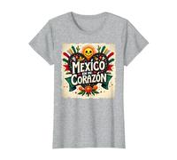 México En Mi Corazón Viva México Mujer Festive Skull Sun Camiseta, Mujer, Gris Jaspeado, M