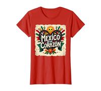 México En Mi Corazón Viva México Mujer Festive Skull Sun Camiseta, Mujer, Rojo, S