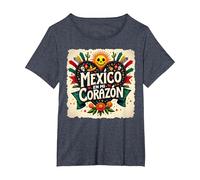 México En Mi Corazón Viva México Mujer Festive Skull Sun Camiseta, Mujer Tallas Grandes, Azul Jaspeado, 4XL Grande