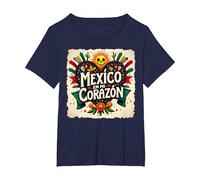 México En Mi Corazón Viva México Mujer Festive Skull Sun Camiseta, Mujer Tallas Grandes, Azul Marino, 3XL Grande