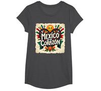 México En Mi Corazón Viva México Mujer Festive Skull Sun Camiseta, Niñas, Jaspeado Oscuro, XS