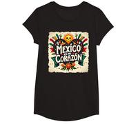 México En Mi Corazón Viva México Mujer Festive Skull Sun Camiseta, Niñas, Negro, Pequeña