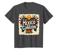 México En Mi Corazón Viva México Mujer Festive Skull Sun Camiseta, Niños, Jaspeado Oscuro, 4 años