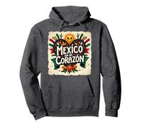 México En Mi Corazón Viva México Mujer Festive Skull Sun Sudadera con Capucha, Unisex para Adultos, Jaspeado Oscuro, XXL