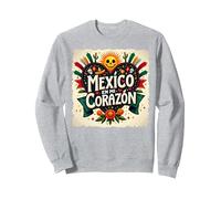 México En Mi Corazón Viva México Mujer Festive Skull Sun Sudadera, Unisex para Adultos, Gris Jaspeado, XXL