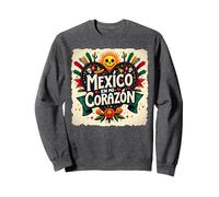 México En Mi Corazón Viva México Mujer Festive Skull Sun Sudadera, Unisex para Adultos, Jaspeado Oscuro, M