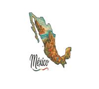 Mexico Map Landscape Art Notebook: Mexican Travel Diary and Vacation Journal | Aztec Pyramids and Cactus Folk Art Lined Notebook | 100 Pages, 6x9 Inches