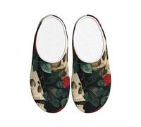 México Skull Rose - Pantuflas de franela para hombre, diseño de esqueleto de azúcar, antideslizantes, cálidas, para interiores y exteriores, multicolor, X-Small