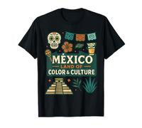 México Tierra de Color y Cultura Pirámide de Calavera de Azúcar Maraca Camiseta