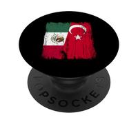 México Turquía Media Bandera Turkiye Patrimonio Turco Mexicano PopSockets PopGrip Adhesivo