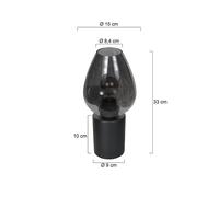 Mexlite Lámpara de mesa Bloeba, negro/gris humo, Ø 15 cm, gota de cristal