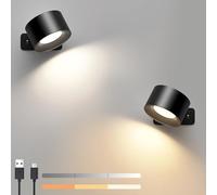 Mexllex Lampara de Pared Dormitorio LED, Aplique Pared Interior 2 Piezas con 3 Modos de Color 3 Niveles de Brillo Control Táctil Iluminación con Rotación de 360°, Luz LED Lámpara de Pared Inalámbrica