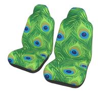 Mexpekil 2 fundas universales para asiento de coche, diseño de plumas de pavo real, color verde brillante, accesorios interiores para hombres y mujeres