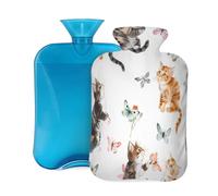 Mexpekil Adorable bolsa de agua caliente con tapa, diseño de gato, mariposa, bolsa de agua caliente de PVC de 2 litros para aliviar el dolor, pies, espalda, calor