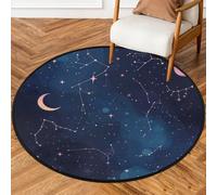 Mexpekil Alfombra redonda para interiores y exteriores, 5 pies 3 pulgadas, estrellas celestes, lunas, galáctica, alfombra circular de pelo bajo, alfombra antideslizante para sala de estar, mesa de