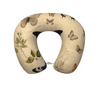 Mexpekil Almohada de viaje para niños y adultos, almohada de espuma viscoelástica para el cuello, almohada suave de avión, almohadas de cuello de mariposa vintage para viajes, vuelo, coche, oficina