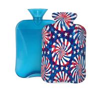 Mexpekil American 4th of July Blue Red Elements - Botella de agua caliente con tapa, bolsa de agua caliente de PVC de 2 litros para alivio del dolor, pies, espalda, calor