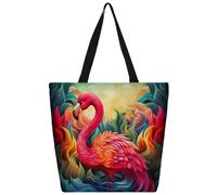 Mexpekil Art Flamingo - Bolsa de lona para mujeres y niñas, reutilizable, para compras, grande, multiusos, para mujer
