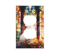 Mexpekil Art Fox - Cubierta de interruptor de luz con diseño de hojas de zorro, 1 banda, cubierta de salida dúplex individual, placa de pared decorativa para oficina en casa