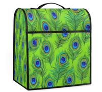 Mexpekil Art Green - Funda para batidora de pie de plumas de pavo real de 5 a 8 cuartos de galón, cubiertas antipolvo para electrodomésticos de cocina con asa superior y bolsillos, accesorios