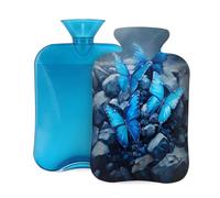 Mexpekil Art Painting - Botella de agua caliente con tapa, diseño de mariposa azul de PVC de 2 L, bolsa de agua caliente para aliviar el dolor, pies, espalda, calor