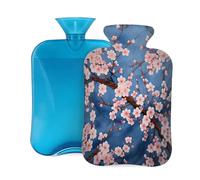 Mexpekil Art Pink Japan Cherry Blossom - Botella de agua caliente con funda, bolsa de agua caliente de PVC de 2 litros para aliviar el dolor, pies, espalda, calor