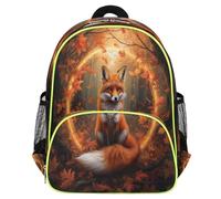 Mexpekil Autumn Forest Fox Mochila escolar para niñas y niños, mochila de viaje ligera e impermeable para niños para preescolar con correa para el pecho y soportes para botellas de agua