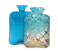 Mexpekil Beach Ocean - Bolsa de agua caliente de PVC de 2 L con funda, diseño de estrella de mar y concha de mar para aliviar el dolor, pies, espalda, calor