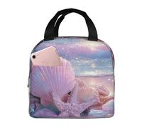 Mexpekil Beach Scene - Lonchera térmica con purpurina y conchas marinas rosadas para mujeres, lonchera térmica para adultos, bolsa térmica portátil para picnic, bolsa de almuerzo reutilizable para el