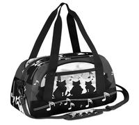 Mexpekil Black Cat Music Notes - Bolsa de lona para niños, niñas, adolescentes, viajes, deportes, bolsa de viaje para la noche, fin de semana y baile