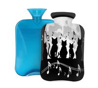 Mexpekil Black Cat Music Notes - Botella de agua caliente con funda, bolsa de agua caliente de PVC de 2 litros para aliviar el dolor, pies, espalda, calor