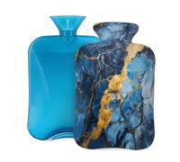 Mexpekil Blue Marble Golden Liquid Hot Water Bottle con funda, bolsa de agua caliente de PVC de 2 litros para alivio del dolor, pies, espalda, calor