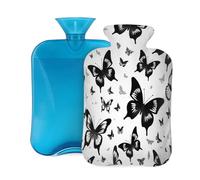 Mexpekil Bolsa de agua caliente con diseño de mariposa de animales negros con funda, bolsa de agua caliente de PVC de 2 litros para aliviar el dolor, pies, espalda, calor