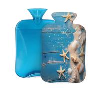 Mexpekil Bolsa de agua caliente con textura de madera de concha de mar con funda, bolsa de agua caliente de PVC de 2 litros para aliviar el dolor, pies, espalda, calor