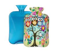 Mexpekil Bolsa de agua caliente de PVC de 2 litros con tapa, diseño de búho y flor de árbol colorido para aliviar el dolor, pies, espalda, calor