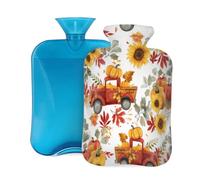 Mexpekil Bolsa de agua caliente Fall Red Truck Sunflower Maple con tapa, bolsa de agua caliente de PVC de 2 litros para aliviar el dolor, pies, espalda, calor