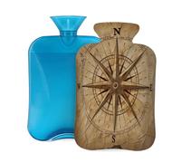 Mexpekil Bolsa de agua caliente retro con diseño de brújula del mar del océano con funda, bolsa de agua caliente de PVC de 2 L para aliviar el dolor, pies, espalda, calor