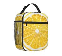 Mexpekil Bolsa de almuerzo con bolsillo lateral de malla para mujeres, hombres, niños y niñas, bolsa de almuerzo aislada con estampado de medio limón