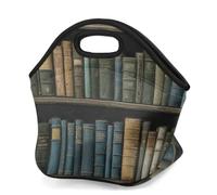 Mexpekil Bolsa de almuerzo de neopreno para mujeres, hombres, adultos, niños, estanterías vintage, lonchera aislada, bolsa de picnic portátil para el trabajo, camping