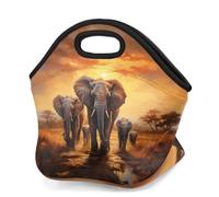 Mexpekil Bolsa de almuerzo de neopreno para mujeres, hombres, adultos, niños, migración de elefante, lonchera aislada portátil, bolsa de picnic para el trabajo, camping