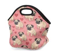 Mexpekil Bolsa de almuerzo de neopreno para mujeres, hombres, adultos, niños, pug, cachorros, corazones, lonchera aislada, bolsa de picnic portátil para el trabajo, camping