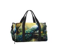 Mexpekil Bolsa de gimnasio con compartimento para zapatos, bolsa de lona impermeable grande para la noche, fin de semana, bolsa de viaje, Bosque de pavo real acuarela, Talla única, Clásico