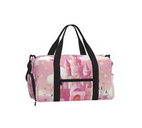 Mexpekil Bolsa de gimnasio con compartimento para zapatos, bolsa de lona impermeable grande para la noche, fin de semana, bolsa de viaje, Castillo de dibujos animados rosa, Talla única, Clásico
