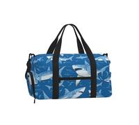 Mexpekil Bolsa de gimnasio con compartimento para zapatos, bolsa de lona impermeable grande para la noche, fin de semana, bolsa de viaje, Sharks Swimming Blue, Talla única, Clásico