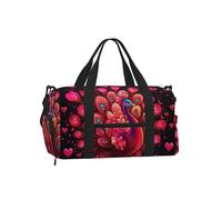 Mexpekil Bolsa de gimnasio con compartimento para zapatos, bolsa de lona impermeable grande para la noche, fin de semana, bolsa de viaje, Pavo real rosa y rojo, Talla única, Clásico