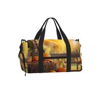 Mexpekil Bolsa de gimnasio con compartimento para zapatos, bolsa de lona impermeable grande para la noche, fin de semana, bolsa de viaje, Escena otoñal deja calabazas, Talla única, Clásico