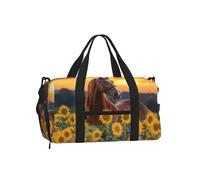 Mexpekil Bolsa de gimnasio con compartimento para zapatos, bolsa de lona impermeable grande para la noche, fin de semana, bolsa de viaje, Caballo marrón girasol, Talla única, Clásico