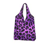 Mexpekil Bolsa de la compra plegable con estampado de leopardo texturizado morado, reutilizable, impermeable, para compras diarias