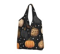 Mexpekil Bolsa de la compra plegable, diseño de lunares, rayas, otoño, calabaza, reutilizable, impermeable, para compras diarias