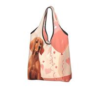 Mexpekil Bolsa de la compra plegable, diseño de perro labrador con globo rosa, reutilizable, impermeable, para compras diarias